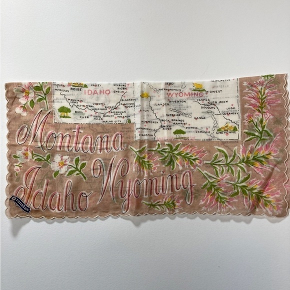 Vintage Montana Wyoming Idaho Retro souvenir Handkerchief Ranshaw - Picture 2 of 9